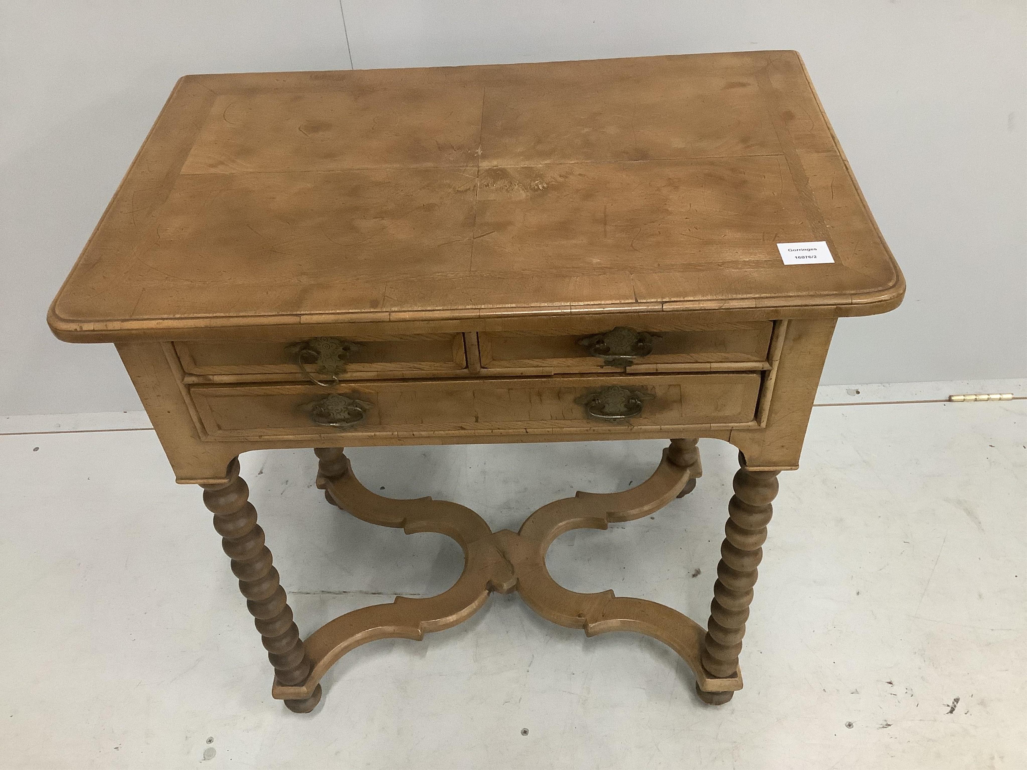 A William and Mary and later walnut side table, width 71cm, depth 44cm, height 76cm. Condition - fair